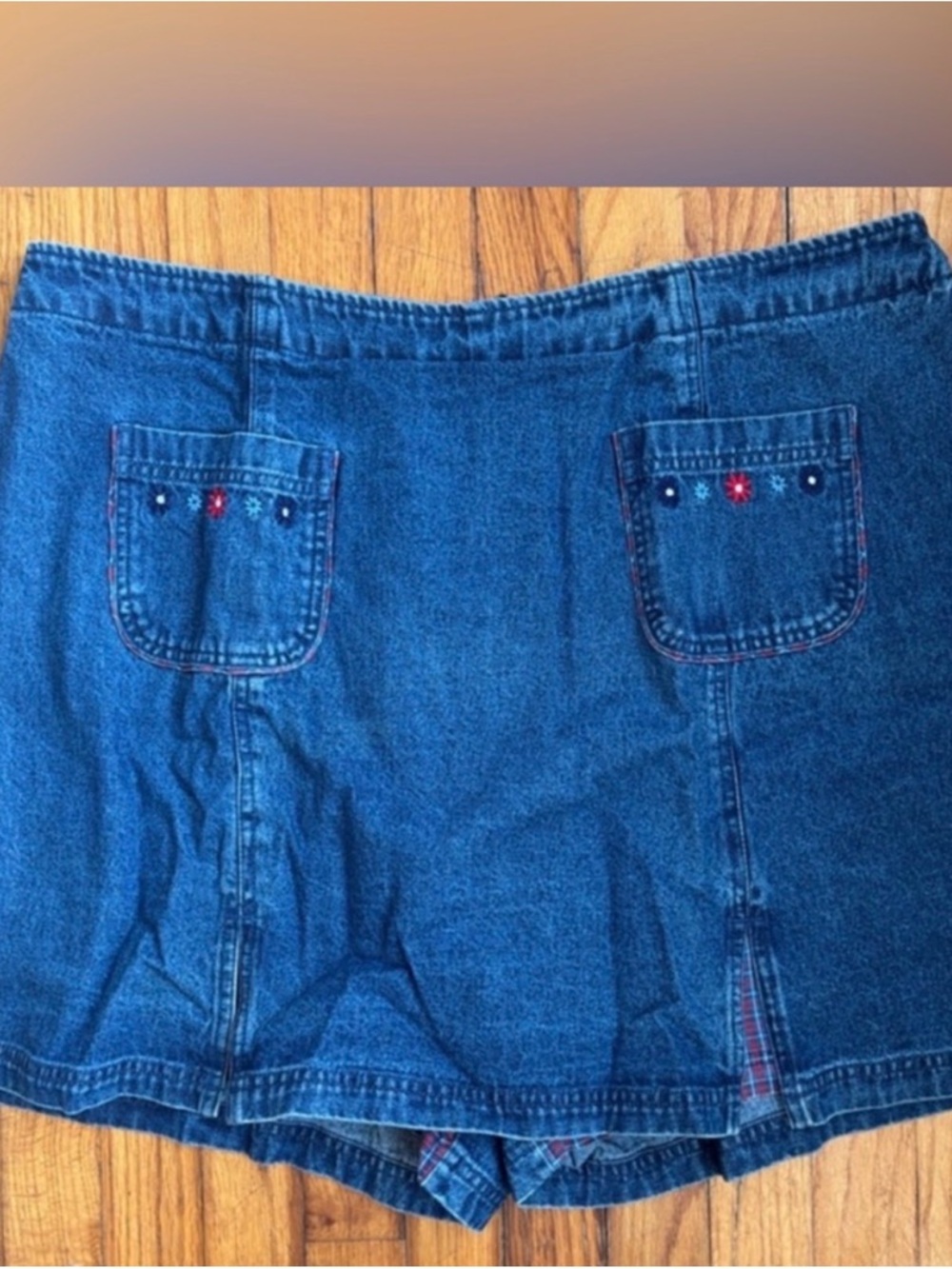 Route 66 Denim Skort with Pocket Embroidery - Blue